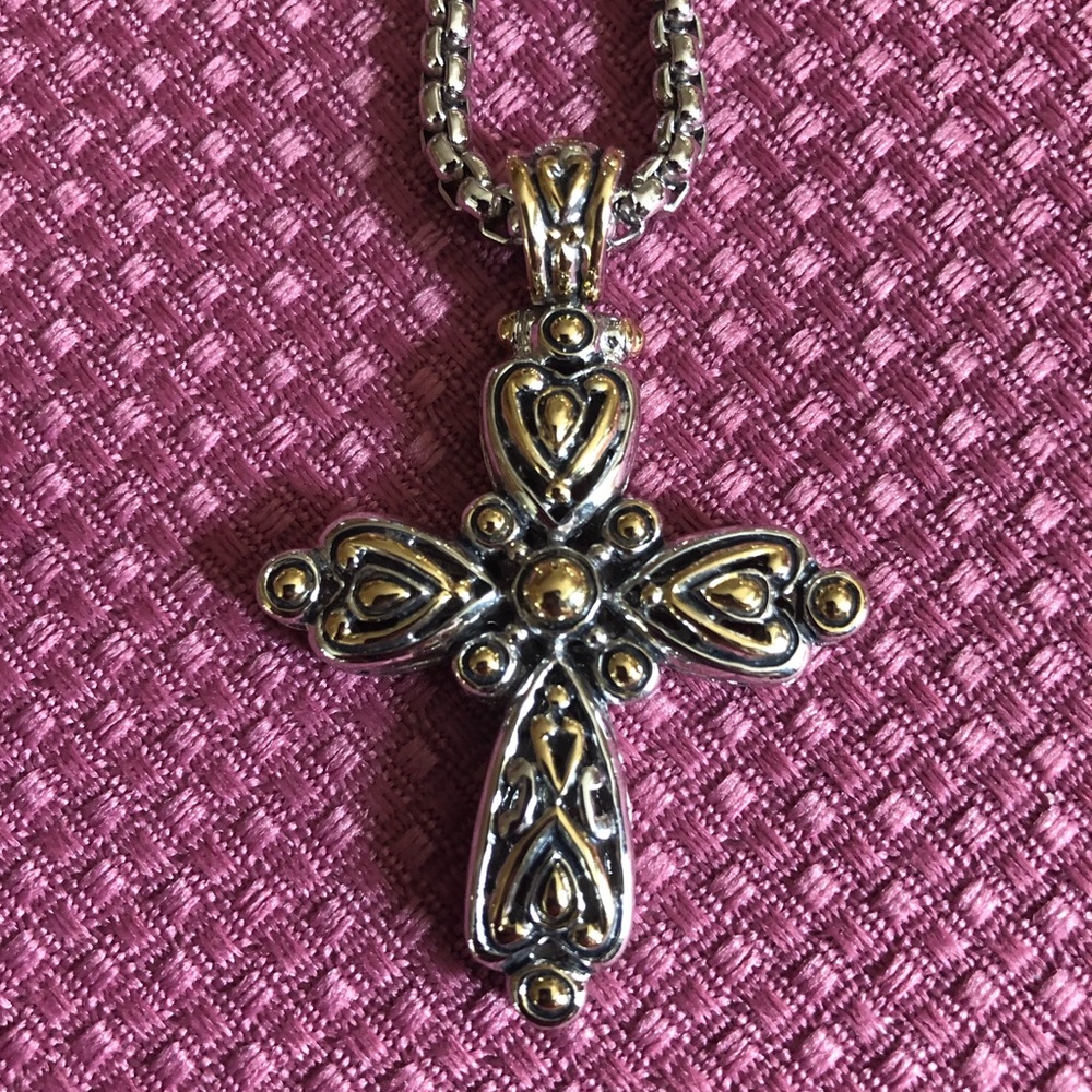 Cross necklace two tone